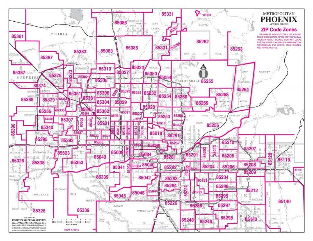 Phoenix kaart van postcodes