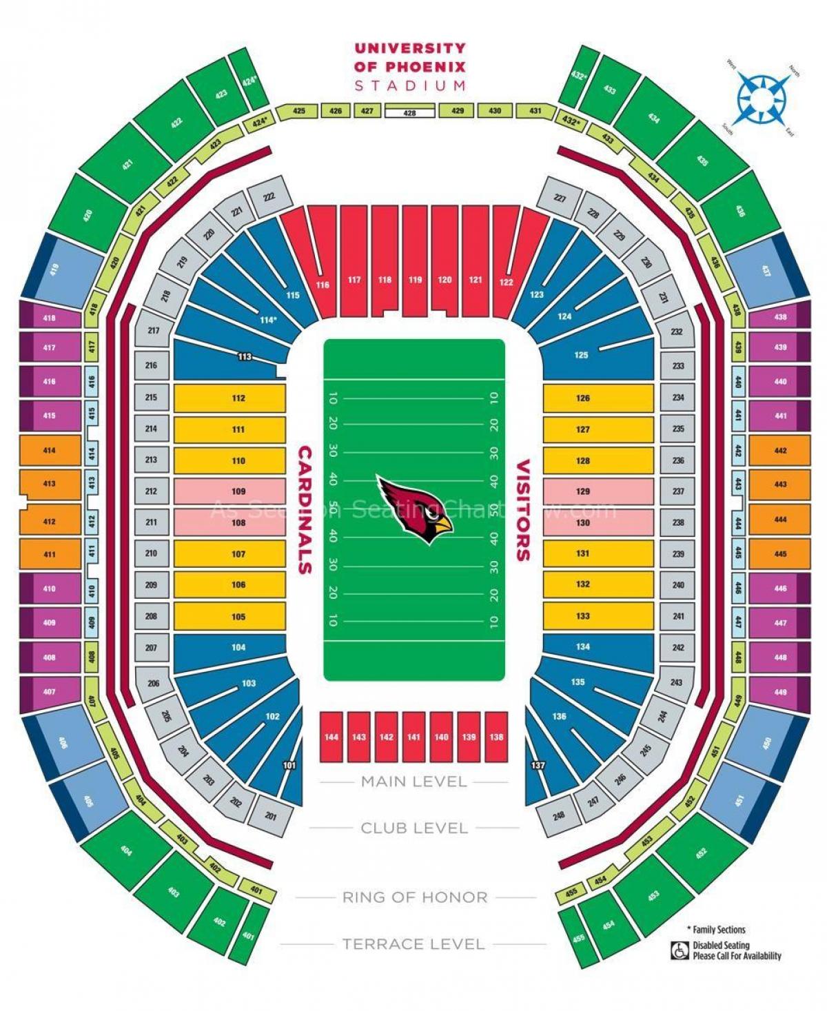 university of Phoenix stadium seating kaart