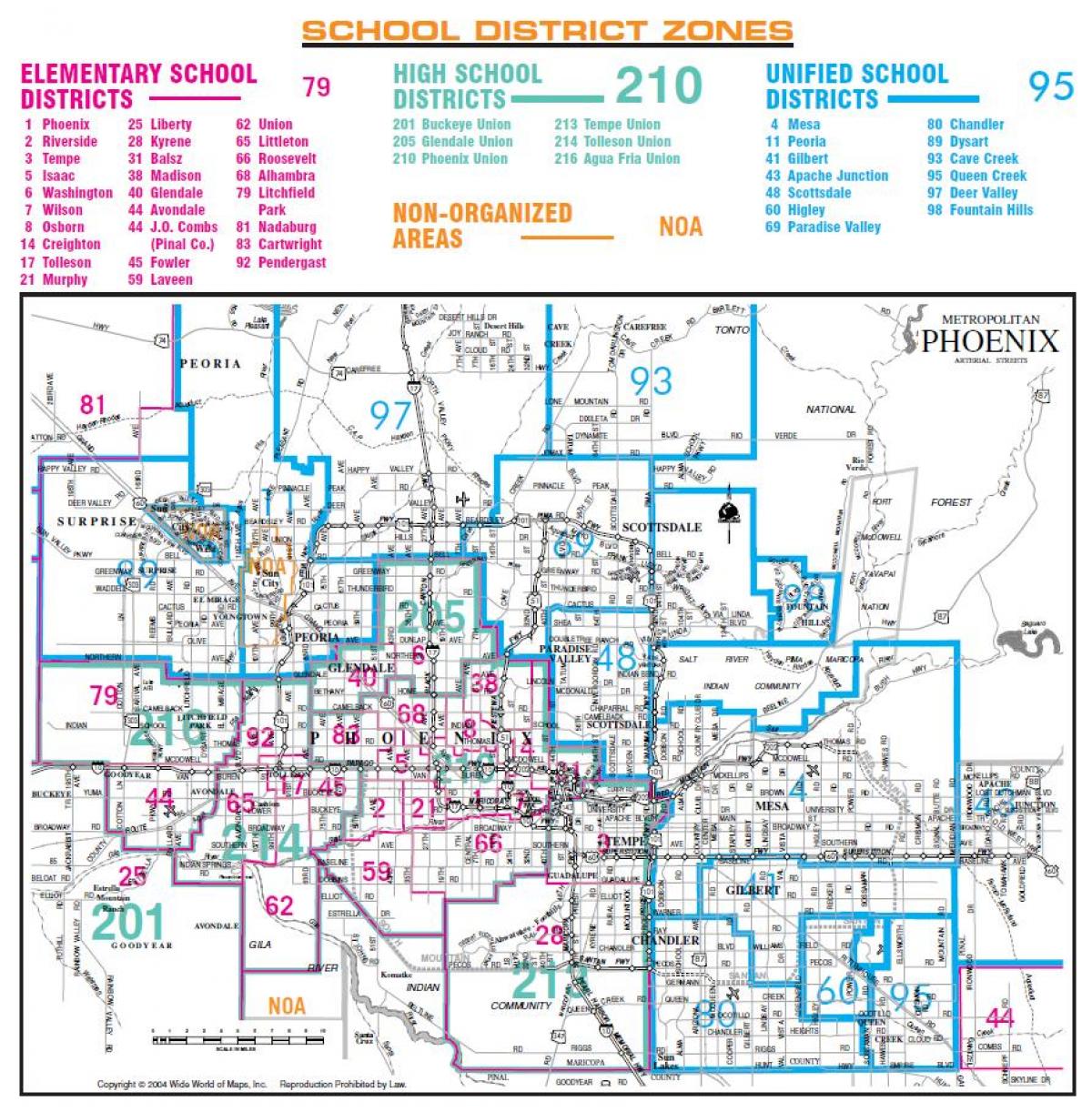 Phoenix unie high school district kaart