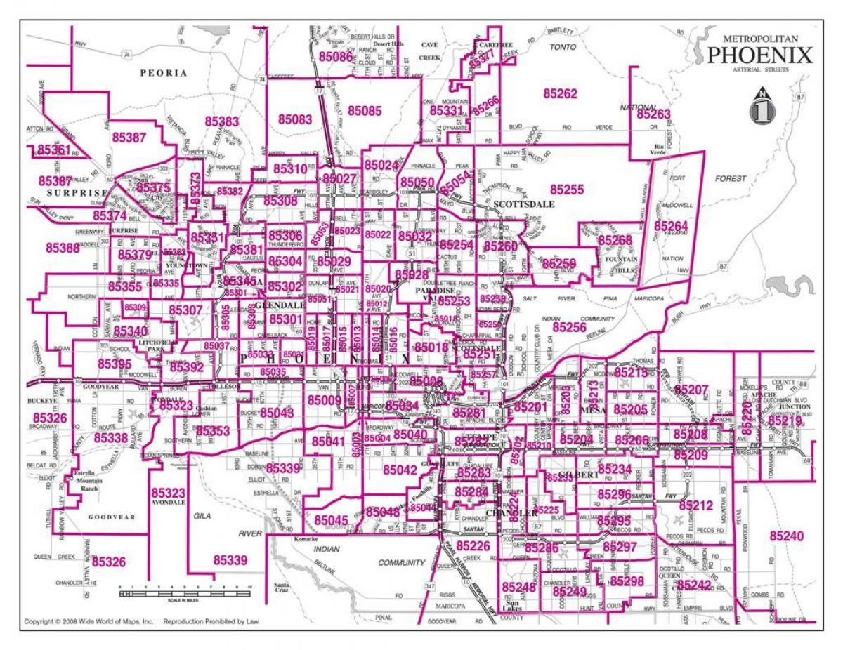 stad van Phoenix zip-code kaart