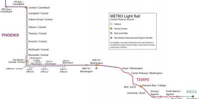 Light rail kaart Phoenix